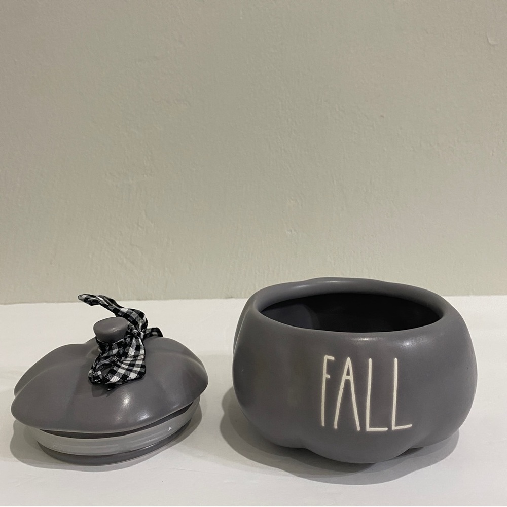 Rae Dunn Mini FALL holiday decor Pumpkin - Grey - 4 inch - Canister - Picture 3 of 10